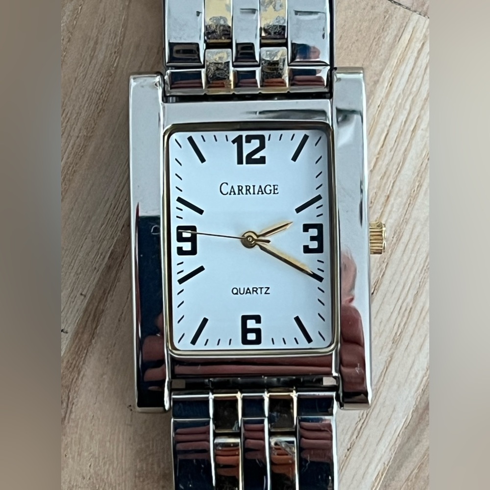 Carriage Men’s Watch Rectangular White Dial Two Tone Stainless Bracelet